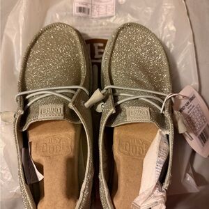 Hey Dude Silver Sparkle Slip-On Shoes